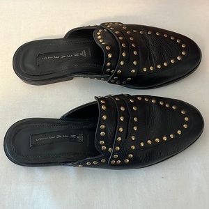 Steve Madden black slide loafers with metal studs